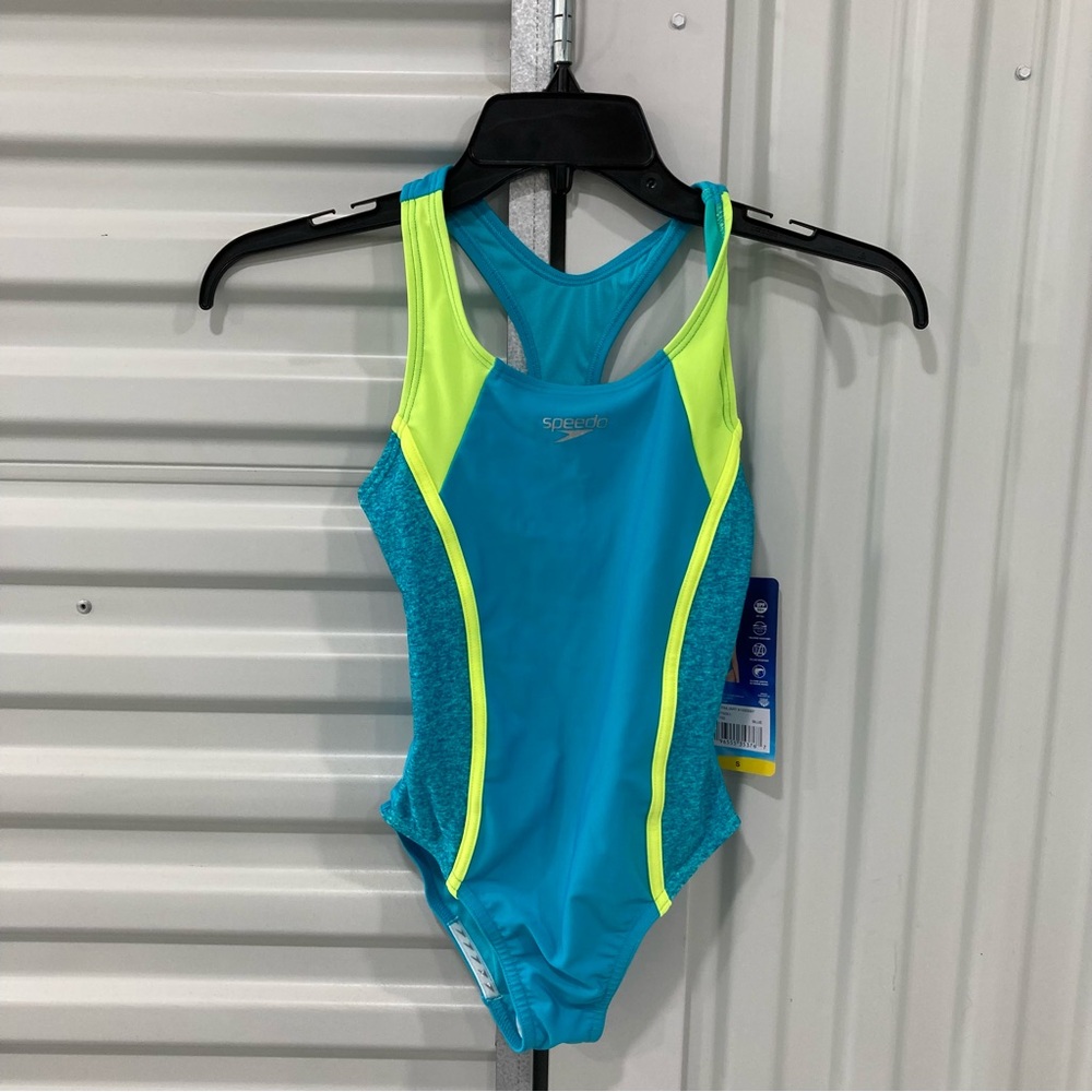 Speedo Youth Swimsuit in Blue and Neon Yellow
